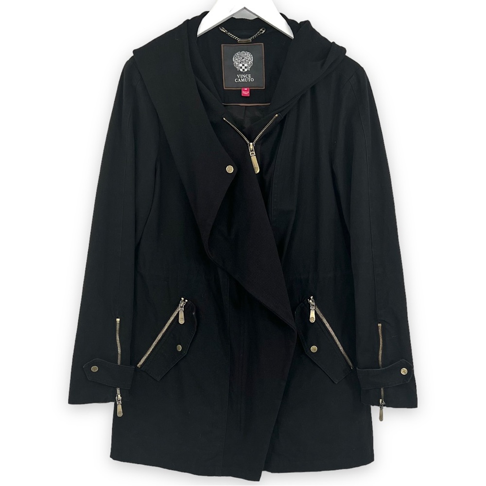 Vince Camuto Black Hooded Wool Blend Parka